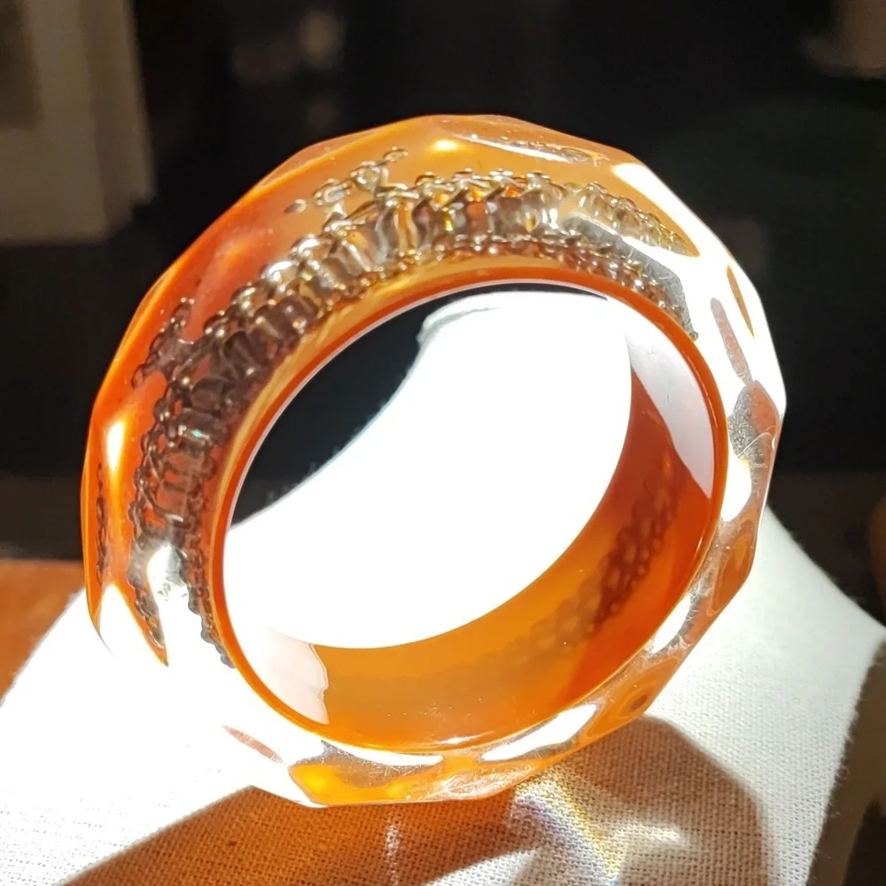 Chunky Lucite Chain Encased Bangle Bracelet Vintage Heavy Weight Layered EUC